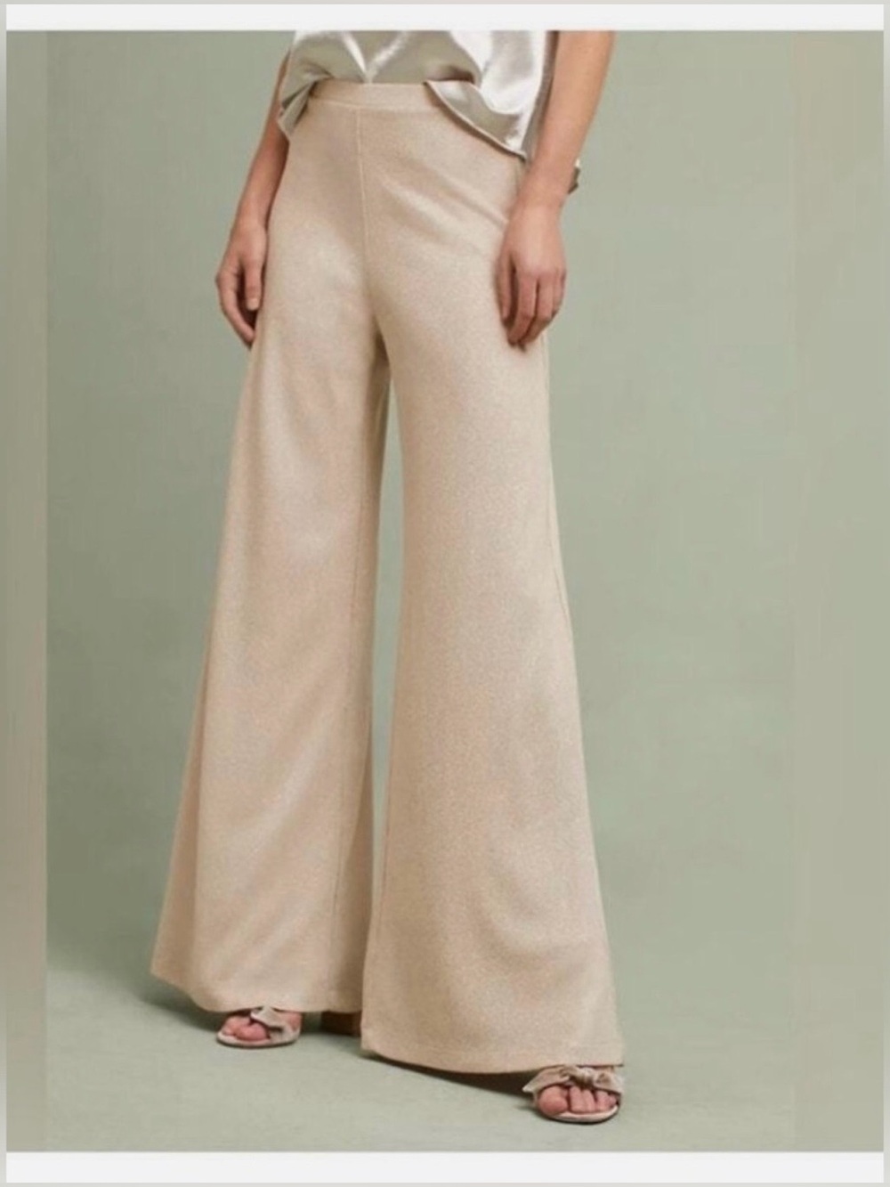 Timeless Anthropologie Wide-Leg Knit Pants in Light Beige - Picture 1 of 13